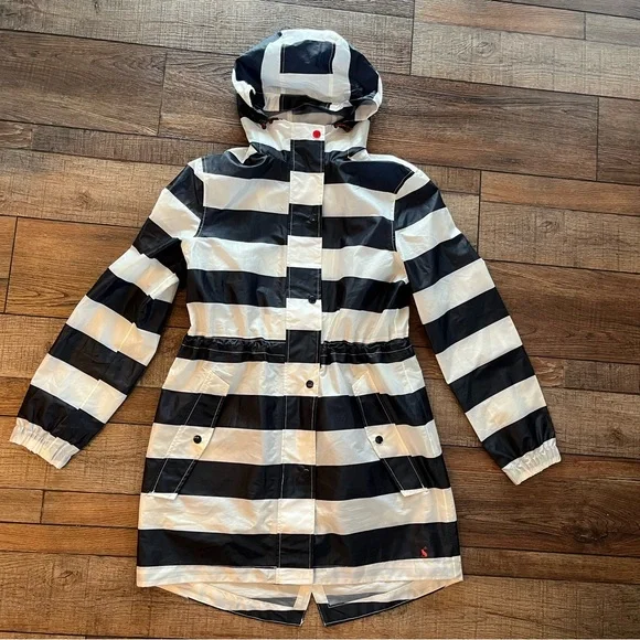 JOULES Right as Rain French Navy Stripe Golightly Raincoat Size 6 Packable - Picture 12 of 16